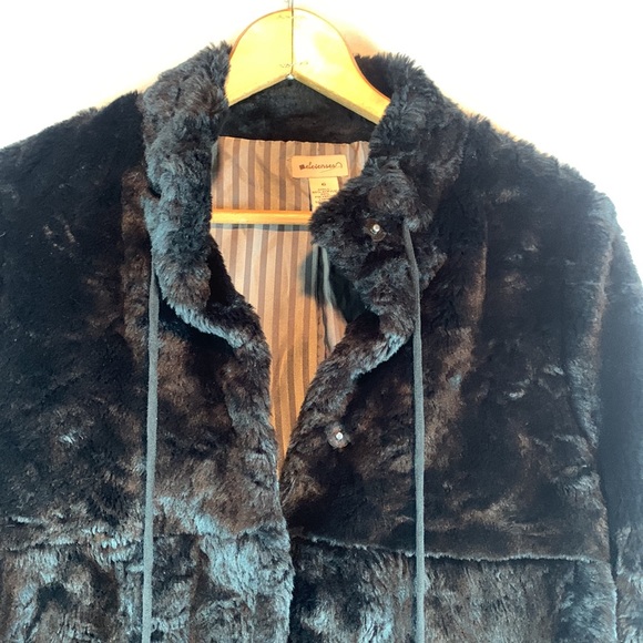 Elevenses Jacket Women 6 Black Anthropologie Faux Fur Bomber Overcoat Lined - Picture 2 of 14